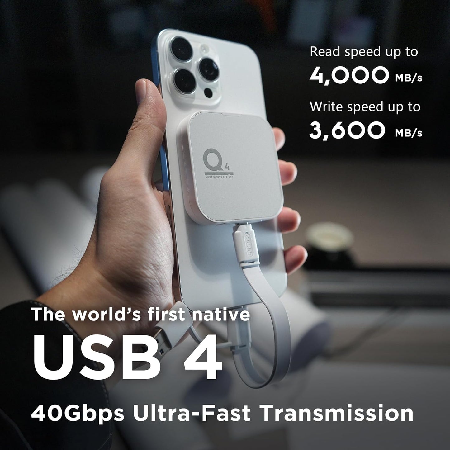 DATO Magnetic External SSD 4TB External Solid State Drive Portable SSD USB 4.0 Gen 3x2 up to 4000/3600 MB/s Type-C 4K ProRes HDR Record, Compatible with iPhone 15&16 Pro Max - ARES Q4 Series