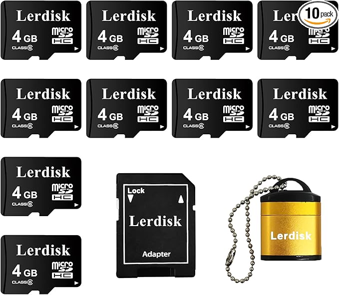 Factory Wholesale Micro SD Card 4GB Pack of 10 in Bulk Micro SDHC with SD Adapter Produced by Authorized Licencee(4GB)