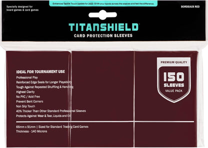 TitanShield (150 Sleeves, Bordeaux Red) Compatible with Standard Sized Board Games, MTG Magic The Gathering, Pokemon, Lorcana and Trading Cards 2.5" x 3.5" 66x91mm