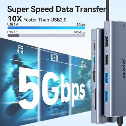 USB C Hub Adapter for MacBook Pro Air,10 in 1 USB C to USB HDMI Ethernet Hub Mac Dongle Accessories Converter for laptops (4K@60Hz HDMI+Ethernet+4USB+1USB-C Data Port+SD/TF Card Reader+100W PD)