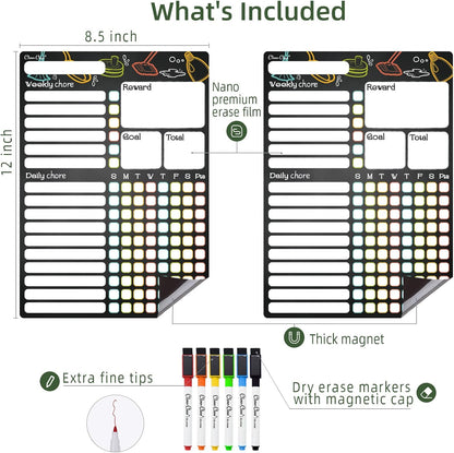 CLEVER CLEAN Magnetic Dry Erase Chore Chart - 8.5"x12" Behavior Responsibility Chore Board for Kids, Teenagers, Adults - 6 Extra Fine Point Markers Included - Shipped Flat