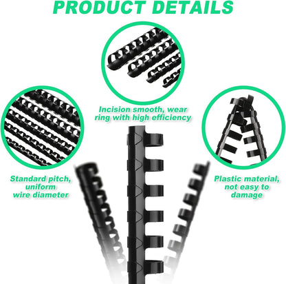 Yunsailing 150 Pack Plastic Binding Combs Plastic Binder Comb Ring 19 Ring Binding Spines Letter Size Spiral coils for Notebook Calendar(1/4 5/16 3/8 1/2 5/8 3/4 in,Black)