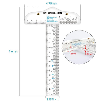2PCS 6 inch/15cm T-Shape Acrylic Transparent T-Ruler for Drafting and General Layout Work Scrapbooking Drafting Tools Scale Ruler for Crafting Zero-Centering Ruler with Inches & Metric Measuring Tool