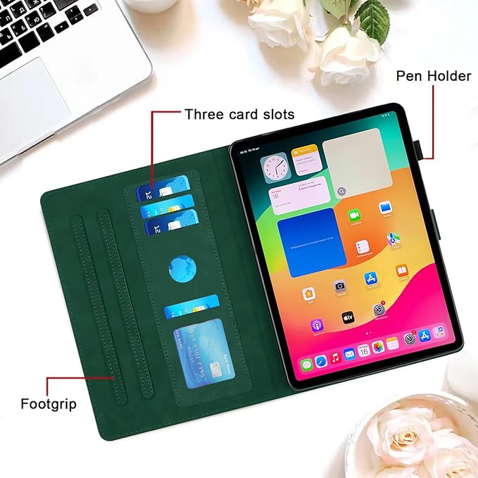 Case for Samsung Galaxy Tab A 10.1 2019 Model SM-T510/T515, Multi-Angle Viewing Smart Stand with Pocket PU Leather Tablet Cases Flip Folio Cover Green