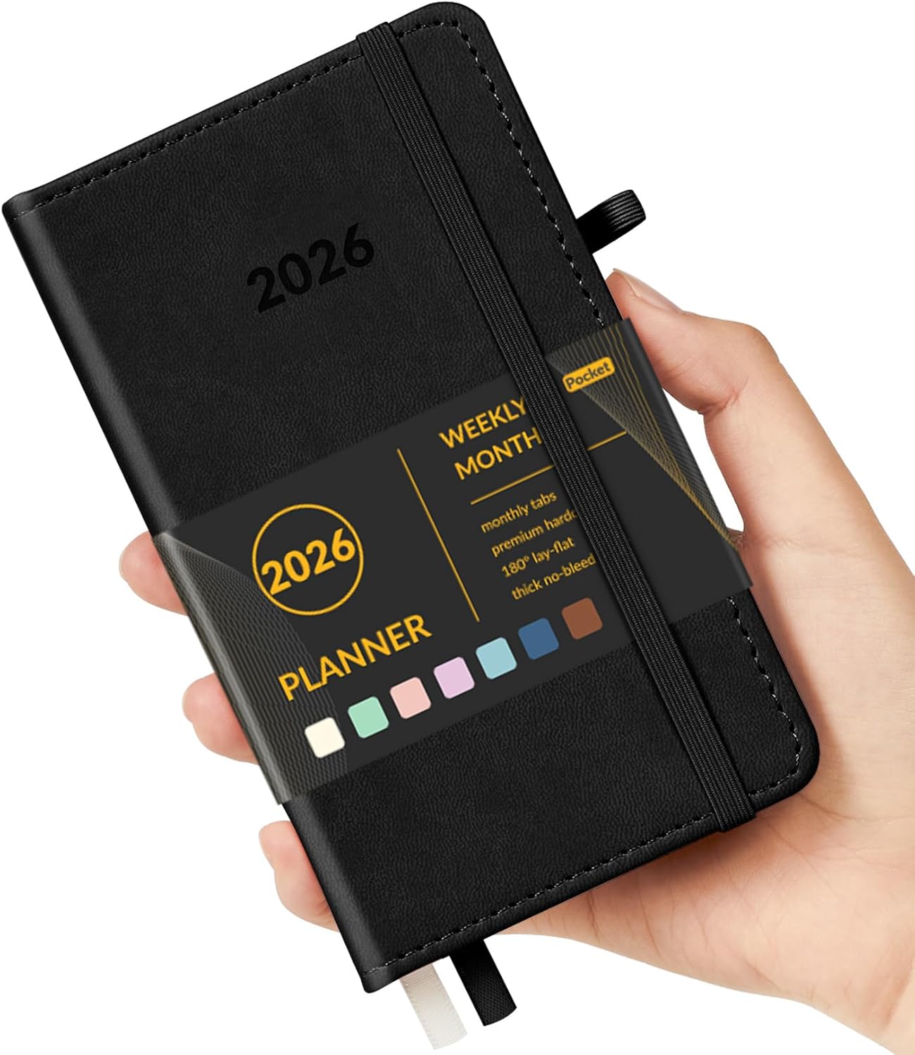Forvencer Pocket Planner 2026, Weekly Monthly Planners with Month Tabs for Purse, 3.5" x 6", Oct 2025-Dec 2026 (15 Months), Small Daily Academic Calendar, Elastic Band, Hardcover Agenda for Women, Teacher