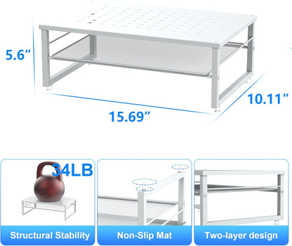 gianotter 2-Tier Metal Monitor Stand Riser, Desk Accessories & Workspace Desk Organizers, Office Desk Storage Organizer for Office Supplies (White)