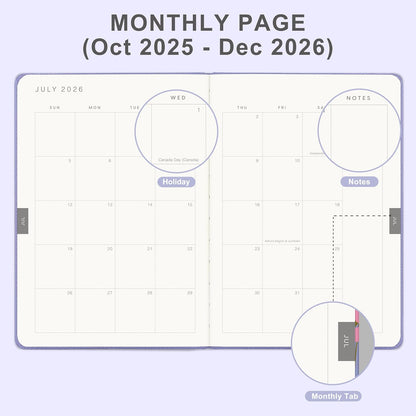 And Per Se 2026 Planner-Daily, Weekly & 15-Monthly Leather Hardcover Planner, 5.7" x 8", Daily Schedule, Monthly Tabs, 100 GSM Thick Paper, Back Pocket(Lavender)
