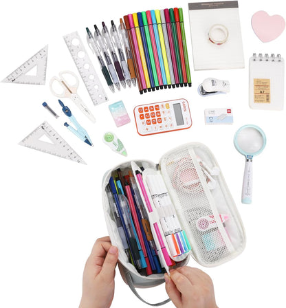 Large Pencil Case Zipper Pencil Pouch for Girls Adults Kids Aesthetic Pencil Bag with Handle Portable Big Capacity Pen Bag Organizer for School Office Green