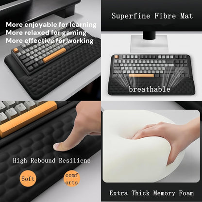 Ergonomic one-Piece Computer Keyboard Stand with Wrist Rest for Desktop Offers Two Support Angles. Silky Lycra Surface and Memory Foam Comfortable Hand Support (Black)