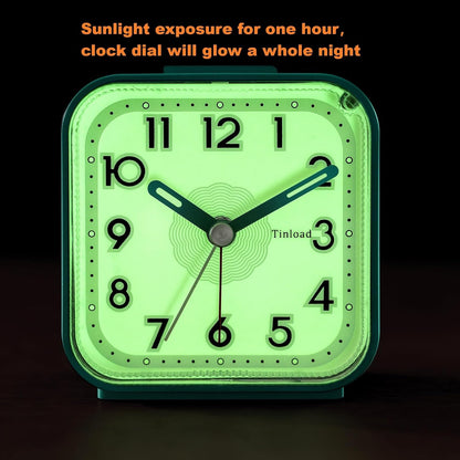 Small Analog Alarm Clock Silent Non Ticking, Ascending Beep Sounds, Snooze,Glow in Dark dial, Manual Light, Battery Operated(Green)