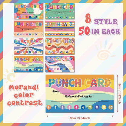 Fumete 400 Pcs Punch Cards for Classroom Reward Cards Behavior Incentive Loyalty Awards for Kids Students Teachers School Business, 8 Styles, 3.5 x 2 in(10 Bright Punches Style)