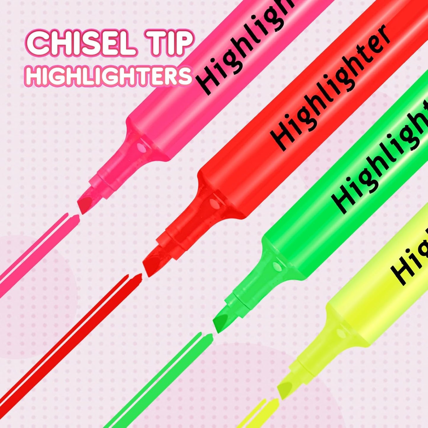 Qilery 24 Pack Tank Style Highlighters Chisel Tip Highlighters Bulk Colored Markers for Adult Coloring, Home Office Supplie(Pink)