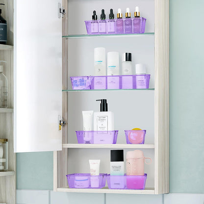 WOWBOX 25 PCS Plastic Drawer Organizer Set, Desk Drawer Divider Organizers and Storage Bins for Makeup, Jewelry, Gadgets for Kitchen, Bedroom, Bathroom, Office, Clear Purple