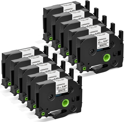 Airmall Replace for Brother Label Maker Tape TZe-231 TZe TZ Tape 12mm 0.47 Inch Laminated White TZe231 Black on White Compatible with Brother P-Touch 1/2" PT-D210 D220 H110 D400 D410 1280, 10-Pack