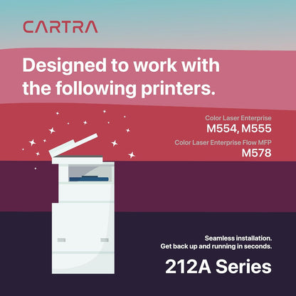 CARTRA 212A Toner Cartridges 4 Pack with Chip Compatible for HP 212A W2120A 212X W2120X for HP Color Laserjet Enterprise M555dn M554dn M555x M554 M555 MFP M578 Series Printer Ink (BK/C/Y/M).