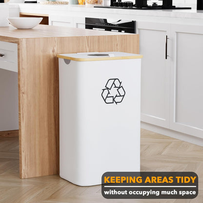 SpaceAid Recycling Bin for Kitchen 26 Gallon, 100L Recycle Bin with Lid and 2 Reusable Inner Bags, for Bottle Can Glass Plastic Stickers, White