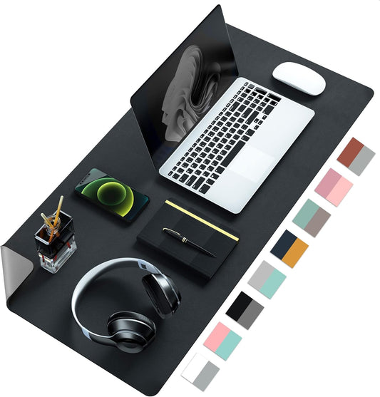 Aothia Double-Sided PU Leather Desk Pad - Non-Slip Large Mouse Pad & Desk Mat for Office, Home - Waterproof, Easy to Clean, Durable Dual-Sided Surface (31.5" x 15.7", Black)