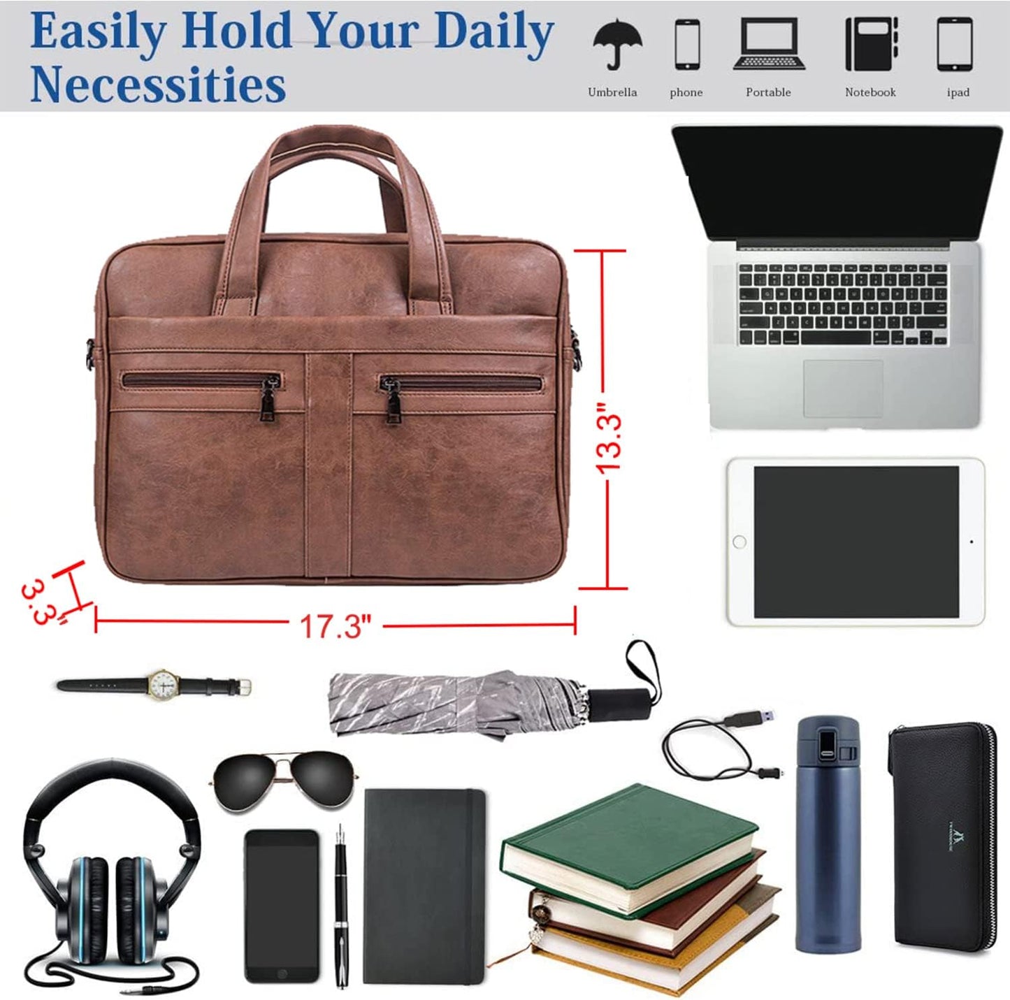 seyfocnia Men's Leather Messenger Bag, Laptop Briefcase Business Satchel Computer