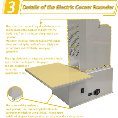 Electric Corner Rounder Machine 50mm Capacity Round Corner Cutter with Safety Guard & Foot Pedal 7PCS Blades R3-R9 Commercial Corner Rounding for Documents Certificates Books Packaging