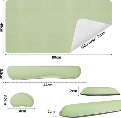 Bloss Leather Desk Mat and Keyboard Wrist Rest, Large Mouse Pad + Keyboard Pad+Mouse Wrist Support, Non-Slip Desk Mat Protector for Office, Home(35.4×15.7 Inches, Green)