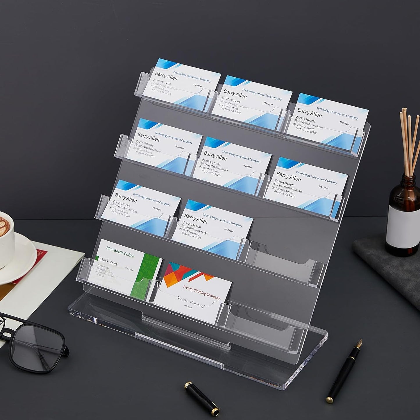 Business Card Holder for Desk 12 Slots Freestanding Acrylic Business Card Holder Display Stand Multiple Organizer for Office Meeting Exhibition Home