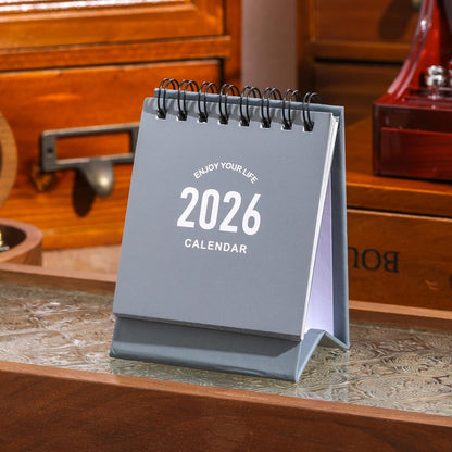 Mini Desk Calendar 2025-2026 - July 2025 to Dec 2026 Small Desktop Calendar Thick Paper Twin-Wire Binding with Stickers for Home Office School (Mini Grey)