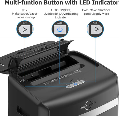 BONSEN Shredder for Office, 120-Sheet Auto Feed Paper Shredder, Micro Cut Paper Shredders for Home Office Use, 30 Minutes/High Security Level P-4/6 Gallon Bin (S3110)