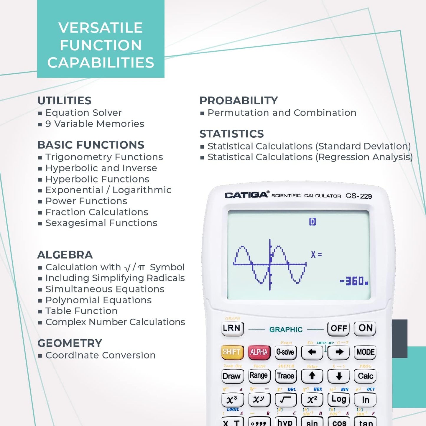 CATIGA Scientific Calculator with Graphic Functions - Multiple Modes with Intuitive Interface - Perfect for Students of Beginner and Advanced Courses, High School or College