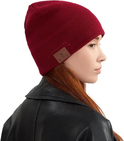 Bluetooth Beanie, Bluetooth 5.2 Wool Hat HD Stereo,30 Hours Play time,Built-in Microphone, Men's/Women's Christmas Electronic Gift (Red) …