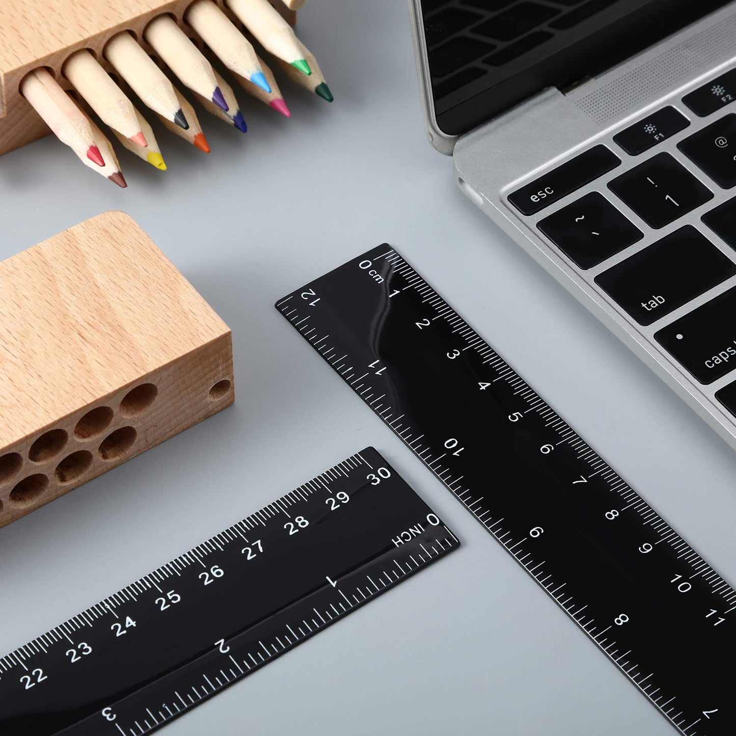 50 Pack Black Plastic Ruler, 12 Inch Standard/Metric Rulers Straight Ruler Measuring Tool for Student School Office (Black)