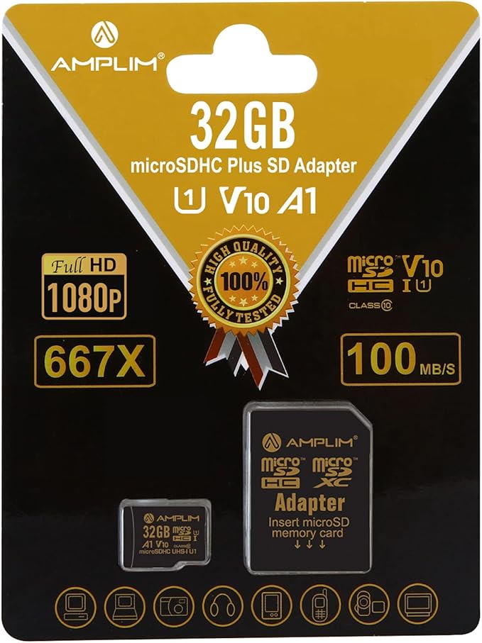Amplim 32GB MicroSDXC Card with Adapter (1X Black)