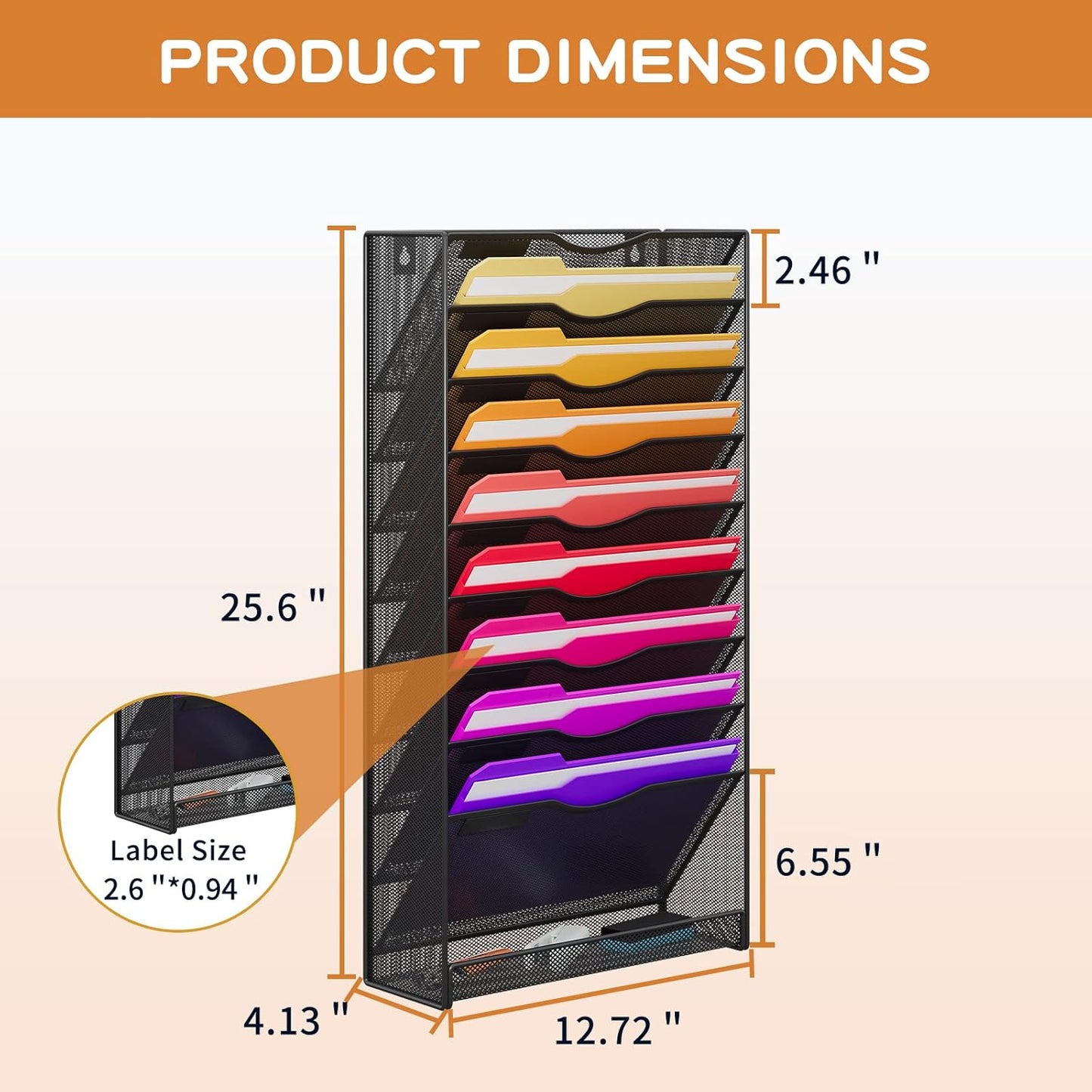 10-Tier Hanging Wall File Organizer Wall Mounted File Holder Document Wall Organizer for Office Organization and School Storage (No Assembly Required) (10 Tier Black)