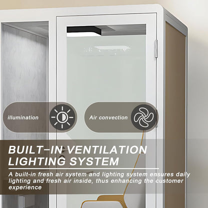 Office Sound Booth with Audio Privacy - Removable Soundproof Booth Includes White with Wood Grain Side Trim,Soundproof Room with Light,Fans, Socket for Singing Room,Telephone Booth (51.18IN)