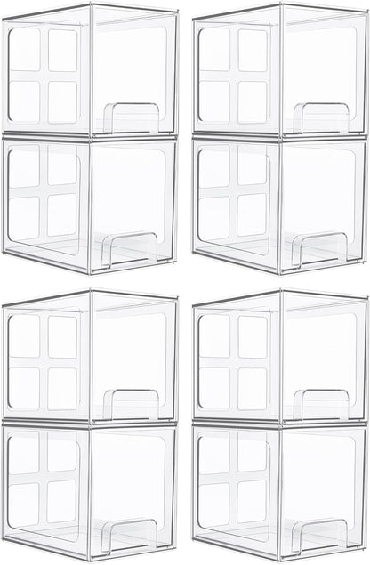 Vtopmart 8 Pack Stackable Under Sink Organizer Drawers, Clear Acrylic Storage Bins for Kitchen and Bathroom Cabinets, Baby Bottles, Cleaning Supplies, 6.6'' Tall Space-Saving Drawer System