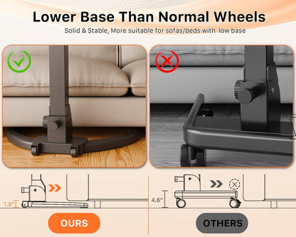 JOY worker Foldable Mobile Standing Desk, Height Adjustable Sit Stand Desk, 90° Tiltable Rolling Laptop Table, Portable Workstation with Non-Slip Mat for Home Office, Holds Up to 22lbs, Black