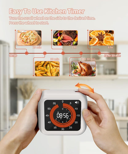 Digital Visual Timer - Max 11H 59M Rechargeable Countdown Timer with VA Display, Clear Digits, Adjustable Volume and Brightness, Magnetic Digital Timer for Kitchen, Classroom, Office (White)