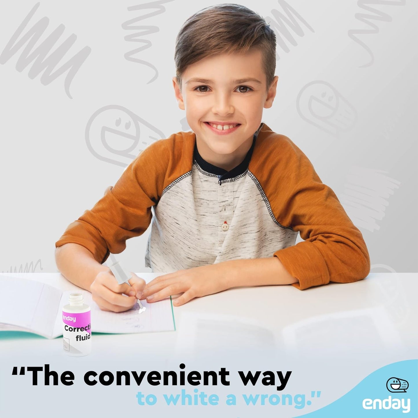 Enday White Out Liquid Correction Fluid, 7 fl. Oz. / 20 ml Foam Wand Applicator Quick Dry Liquid Paper Whiteout, Multi-Purpose Smooth Wite Out Corrector for Office, and Home, 4 Pack