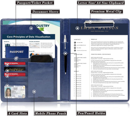 Darolin Business/Resume Padfolio Portfolio Folder with Letter/A4 Size Clipboard, Interview/Conference/Legal Document Organizer, Premium Portfolio Professional Case, Padfolio for Women/Men-Blue