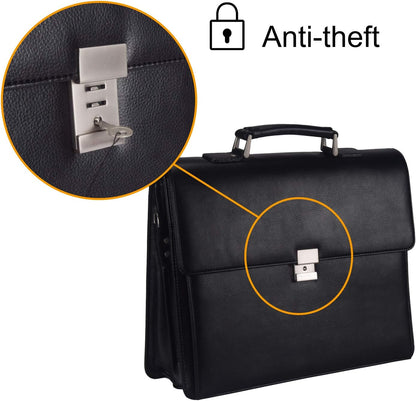 Mens Leather Briefcases Office Attorney Student Attache Case Messenger Bag w/Padded Compartment,Black