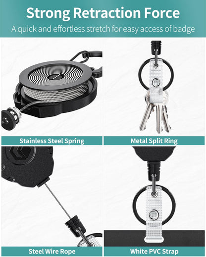 Uniclife 2 Pack Thumb-Slot Badge Holder 2-Card Horizontal Clear Plastic Case with Retractable Keychain Badge Reel for up to 8 oz Hard Card Protector for IDs Credit Cards Driver’s Licenses and Passes