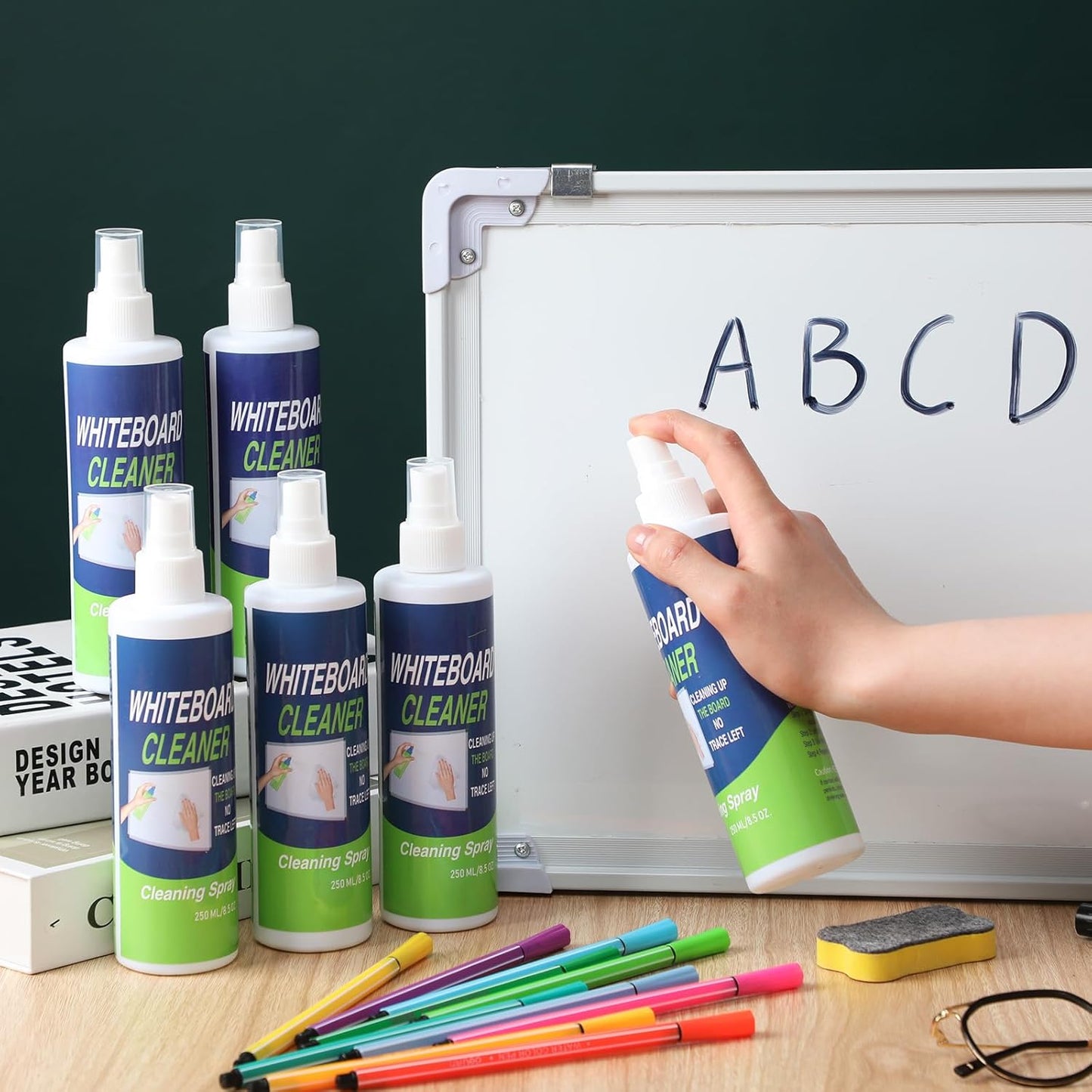6 Pack Whiteboard Cleaner Spray Bottle 8.5oz Dry Erase Board Surface Cleaner White Board Cleaning Spray Removes Stubborn Marks from Chalkboard
