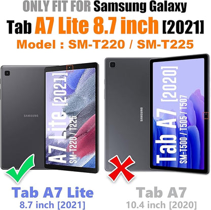 SEYMAC stock Case for Samsung Galaxy Tab A7 Lite 8.7'' with Screen Protector Pencil Holder [360 Rotating Hand Strap] &Stand, Drop-Proof Case for Samsung A7 Lite 2021 SM-T220/T225/T227, Blue/Black