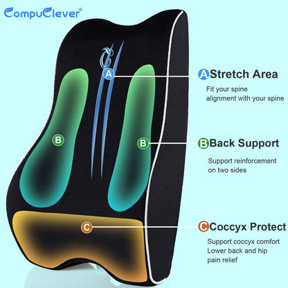 Lumbar Support Pillow for Office Chair & Car, Ergonomic Back Support Memory Foam Back Cushion with 3D Washable Cover, Relieves Back Pain for Driving, Gaming, Truck, Recliner