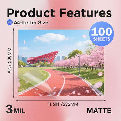 Matte Laminating Sheets 9 x 11.5 Inches, 3 Mil Thick, 100 Pack,Clear Anti-Glare 8.5 x 11 Matte Thermal Laminating Pouches for Letter Size (100)