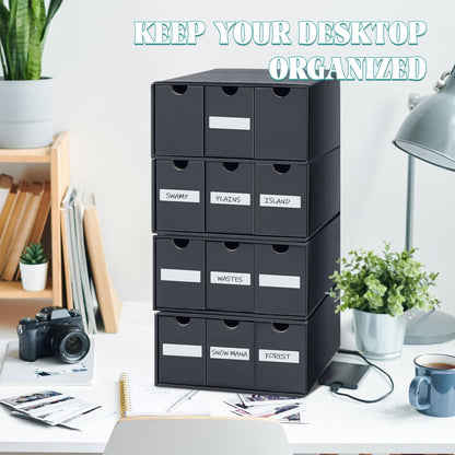 Cholemy Trading Card Storage Box 15000+ with 70 Cardboard Storage Divider, Label Sticker for Collection Compatible with TCG, Sport Cards(4 Row, 3 in A Row,Black)