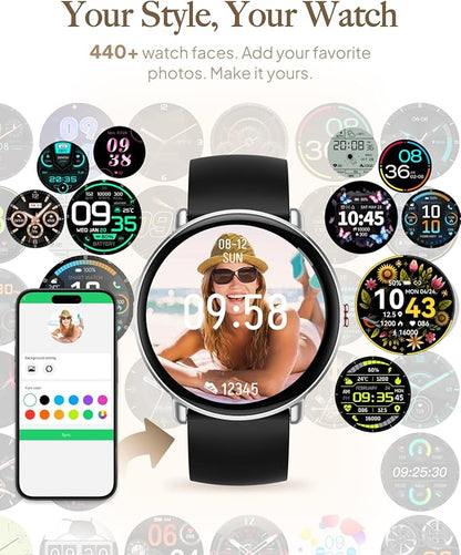 Smart Watch for Women Men, for Android iOS with Sleep & Calorie Monitor, Pedometer Fitness Tracker, Bluetooth Call, IP68 Waterproof, 112+ Sport Modes Round Face Smartwatch (Modern,Lacquer Black,1.39)