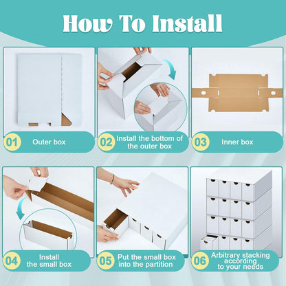 Cholemy Trading Card Storage Box 15000+ with 70 Cardboard Storage Divider, Label Sticker for Collection Compatible with TCG, Sport Cards(4 Row, 4 in A Row,White)