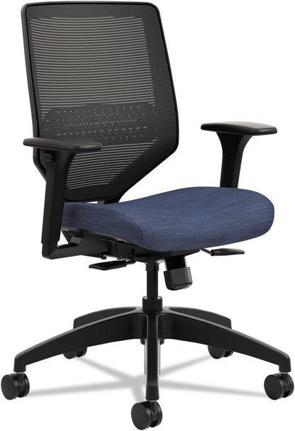 HON Solve Task Chair, Ergonomic Office Chair Mesh Back Support, Adjustable Lumbar, with Wheels, Height-Adjustable Arms, for Computers, Desks, Home Office, Blue