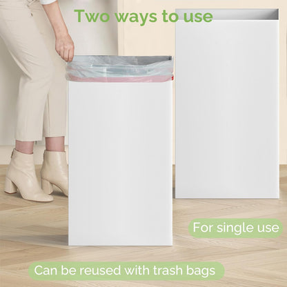 8 Pack Extra Large Disposable Trash Cans, Reusable Portable Garbage Can, 30 Gallon (30" H x 14" W x 14" D), Extra Thick Recycled Cardboard Portable Garbage Can and Recycling Bins,White