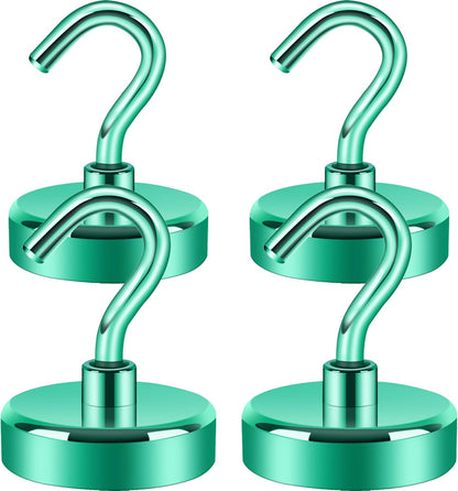 Neosmuk Magnetic Hooks Heavy Duty,Strong Magnet with Hook for Fridge, Super Neodymium Extra Strength Industrial Hooks for Hanging, Magnetic Hanger for Toolbox, Cruise, Grill(Green,4 Pack)